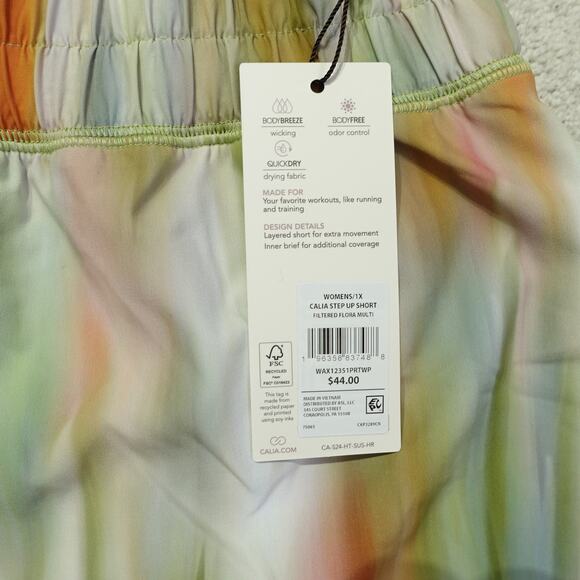 NWT Calia Womens High-Rise Step-Up Shorts Filtered Floral Multi Plus Size 1X - Picture 2 of 7